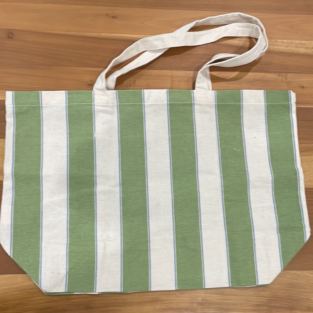 Bonjour Los Angeles - Sezane tote bag green and beige stripes - Picture 3 of 8